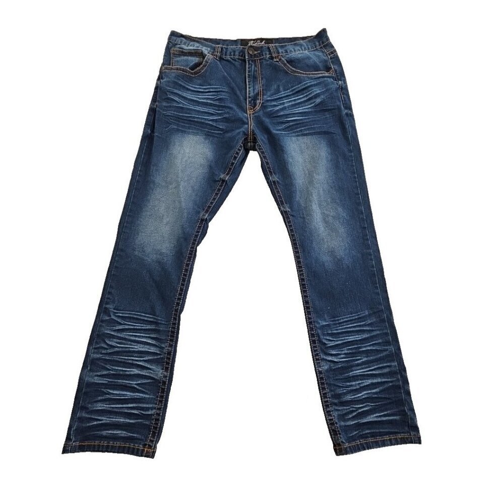 True Luck Jeans Men's 36x32 Straight Leg Embroidered Contrast Stitch EUC Y2K